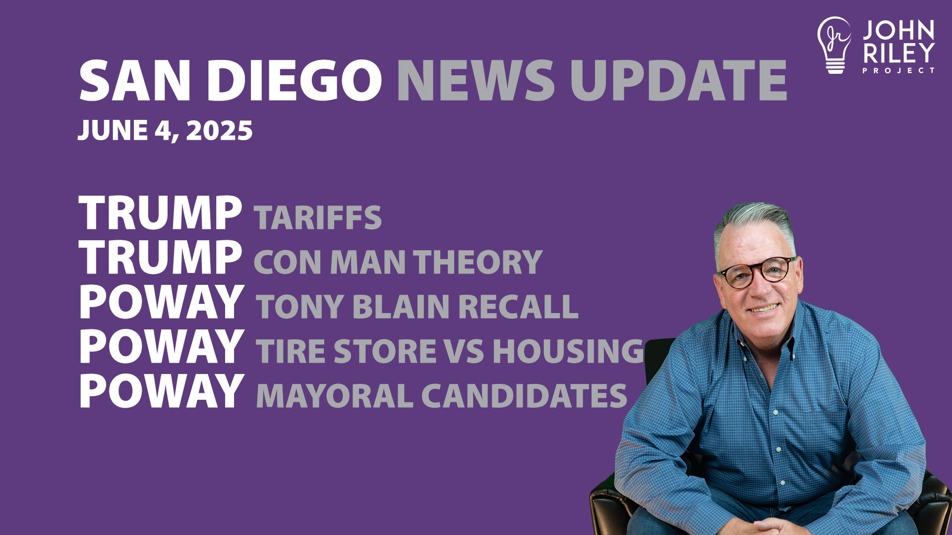 I’ve come up with a con man theory on Donald Trump. His economic policies are foolish. His immigration policy damages America. So, what is Trump really up to? What is Trump’s goal? We also check in on local Poway news including the Tony Blain Recall, another Poway Housing proposal, and discussion of Poway Mayor in 2026.